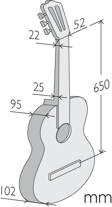 Guitarra Alhambra Z-Nature boceto medidas, clásico flamenco