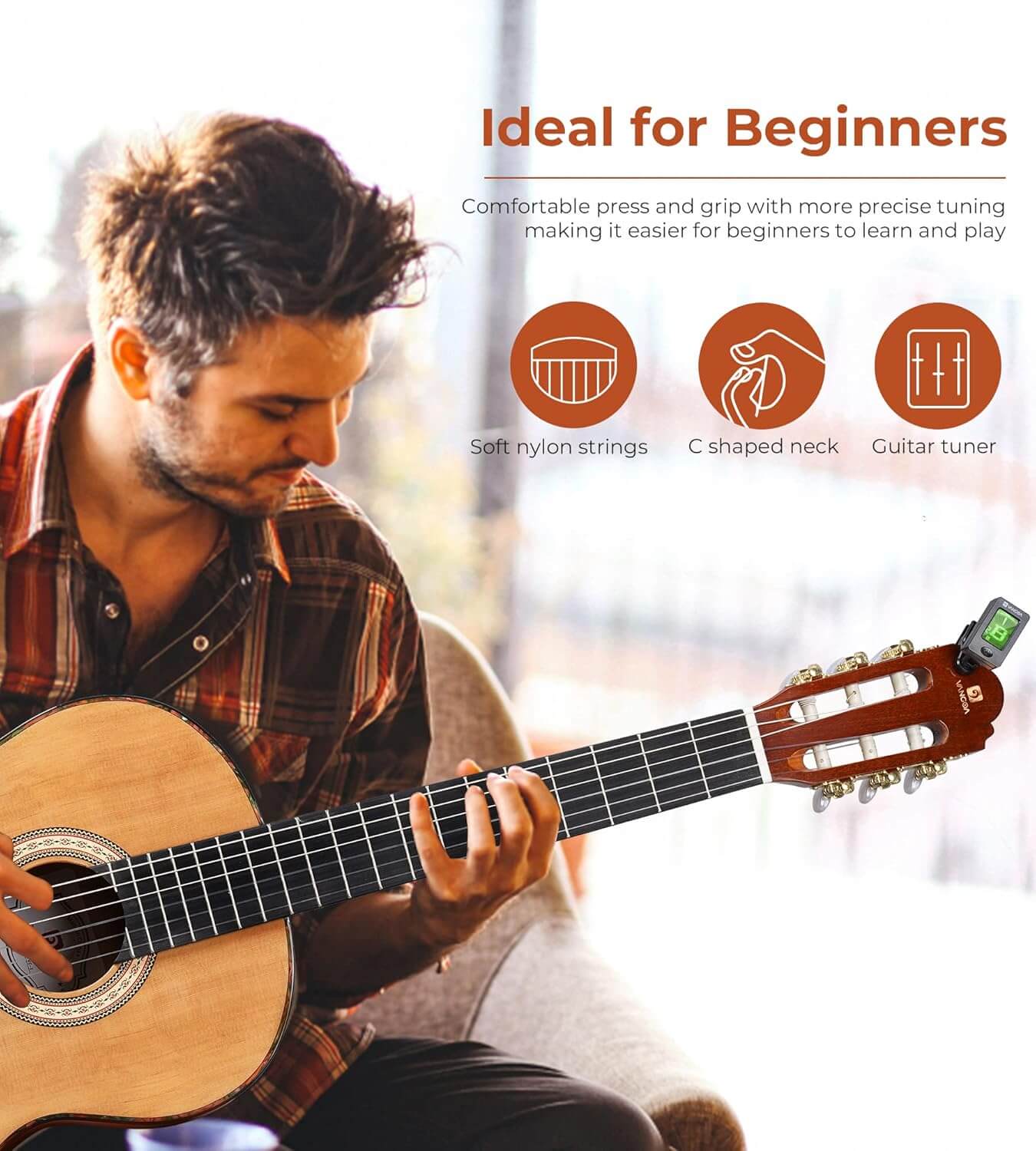 Guitarra Vangoa clásica starter set chico tocando, clásica flamenca