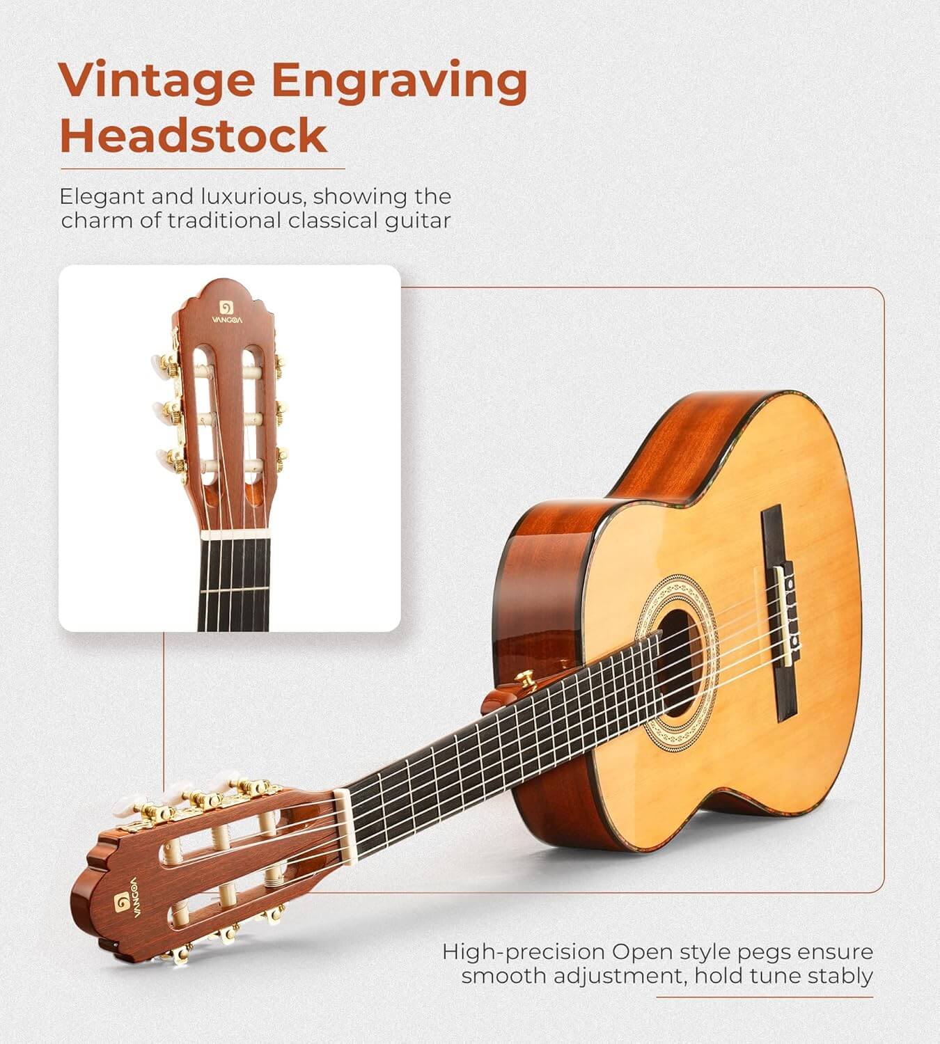 Guitarra Vangoa clásica starter set perfil lateral, clásica flamenca