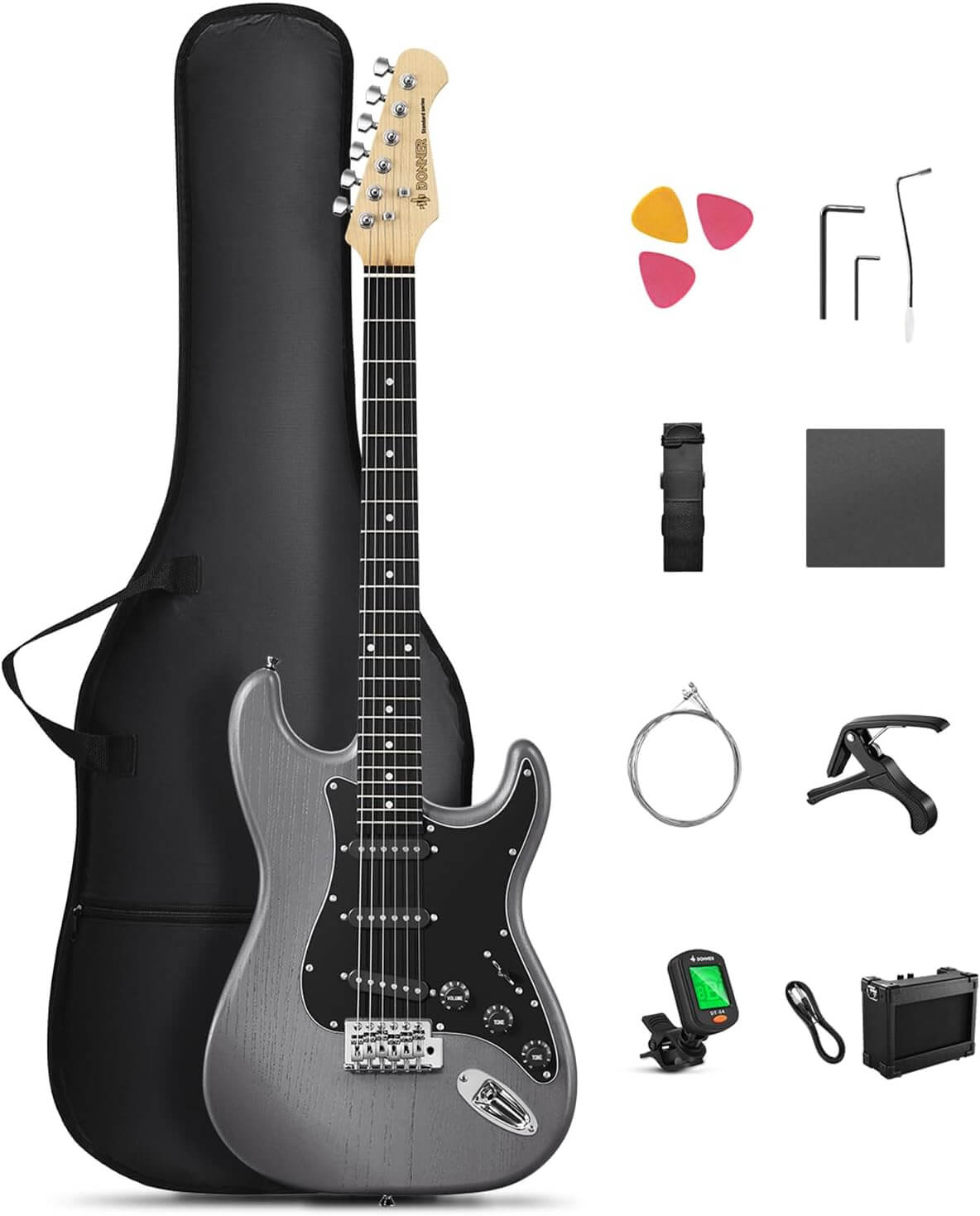 Guitarra eléctrica Donner DST-80 y accesorios rock, funk, pop, blues